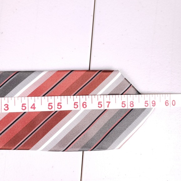 Arrow Tie Red Gray Stripe Diagonal Pattern Silk Necktie Classic Style - Picture 6 of 6
